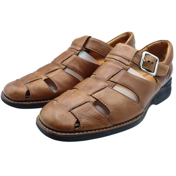 Johnston & Murphy Tan Leather Fisherman Sandal Closed Toe Men 8.5 Casual Dress - Picture 2 of 8